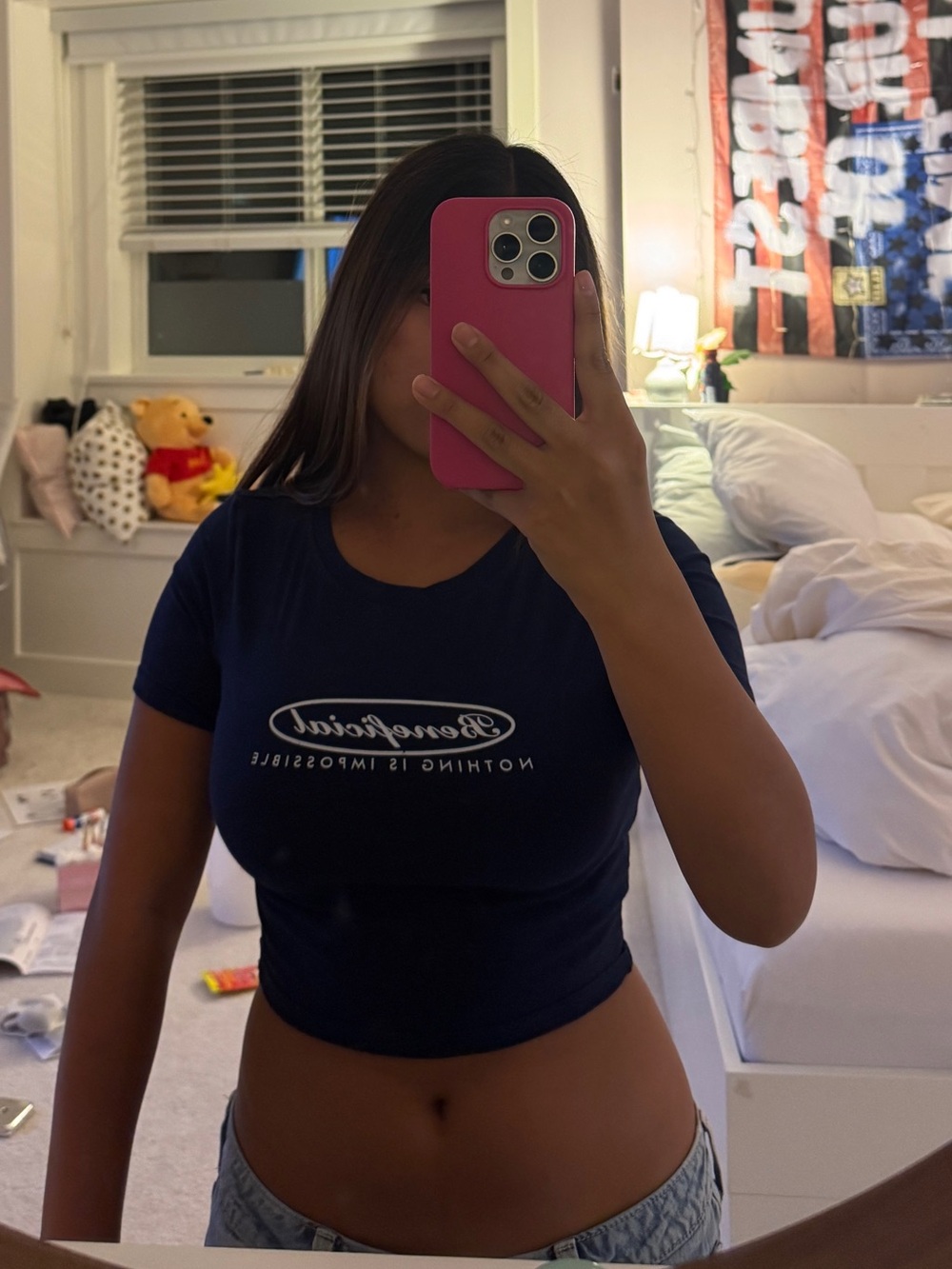 Navy Logo Crop Tee - Women